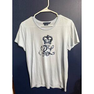 Ralph Lauren Blue label womens Cotton T-Shirt With Crown & RL Logo Print Size L